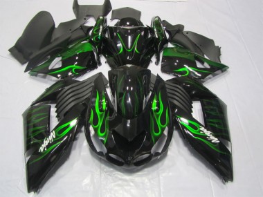 Carenado Moto Kawasaki ZX14R ZZR 1400 2006-2011 - Negro Verde Llama Ninja